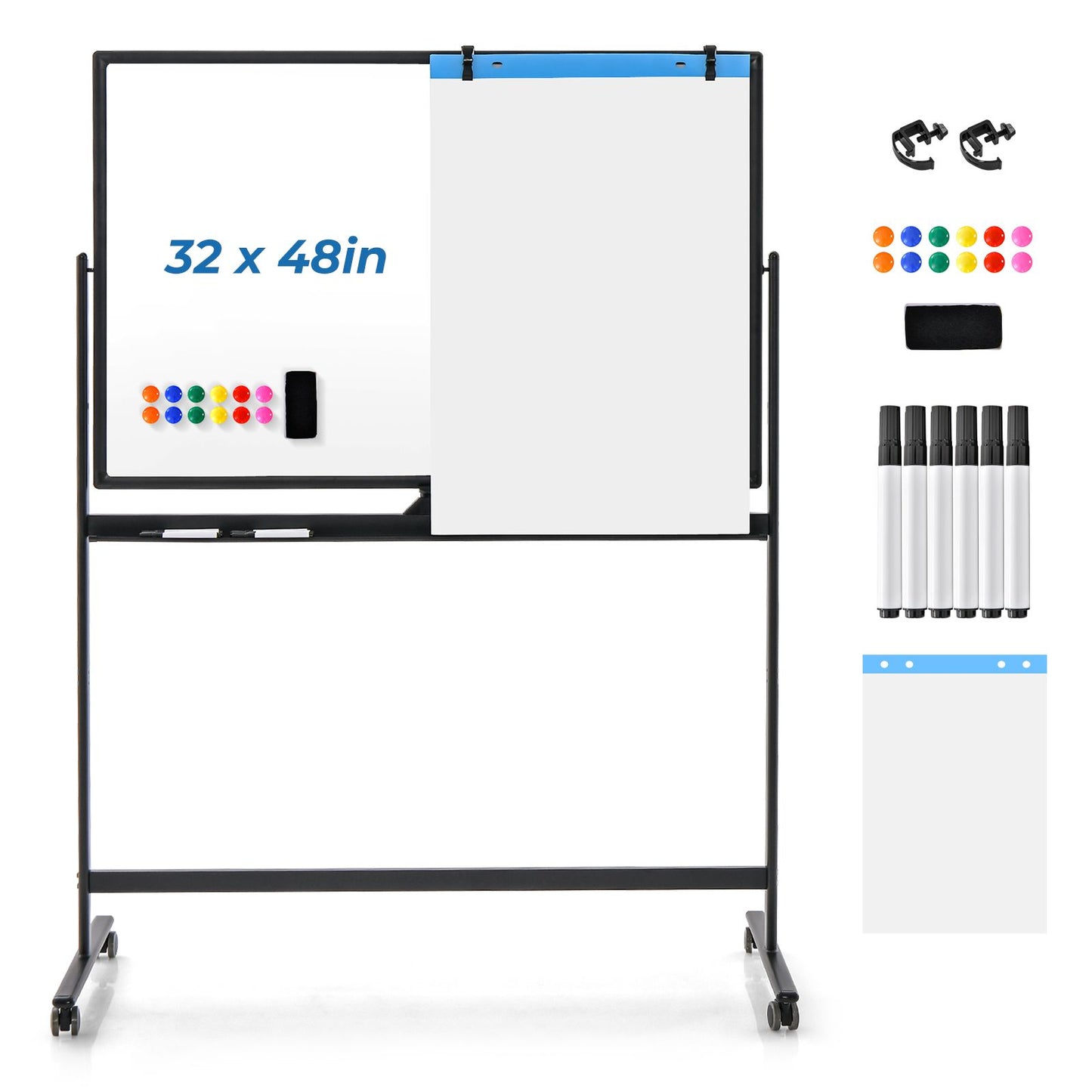 Reversible Mobile White Board with Adjustable Height