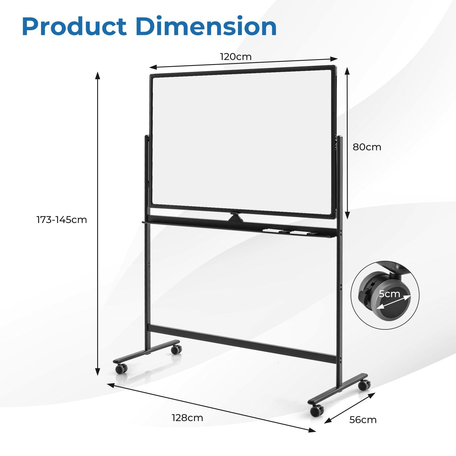 Reversible Mobile White Board with Adjustable Height