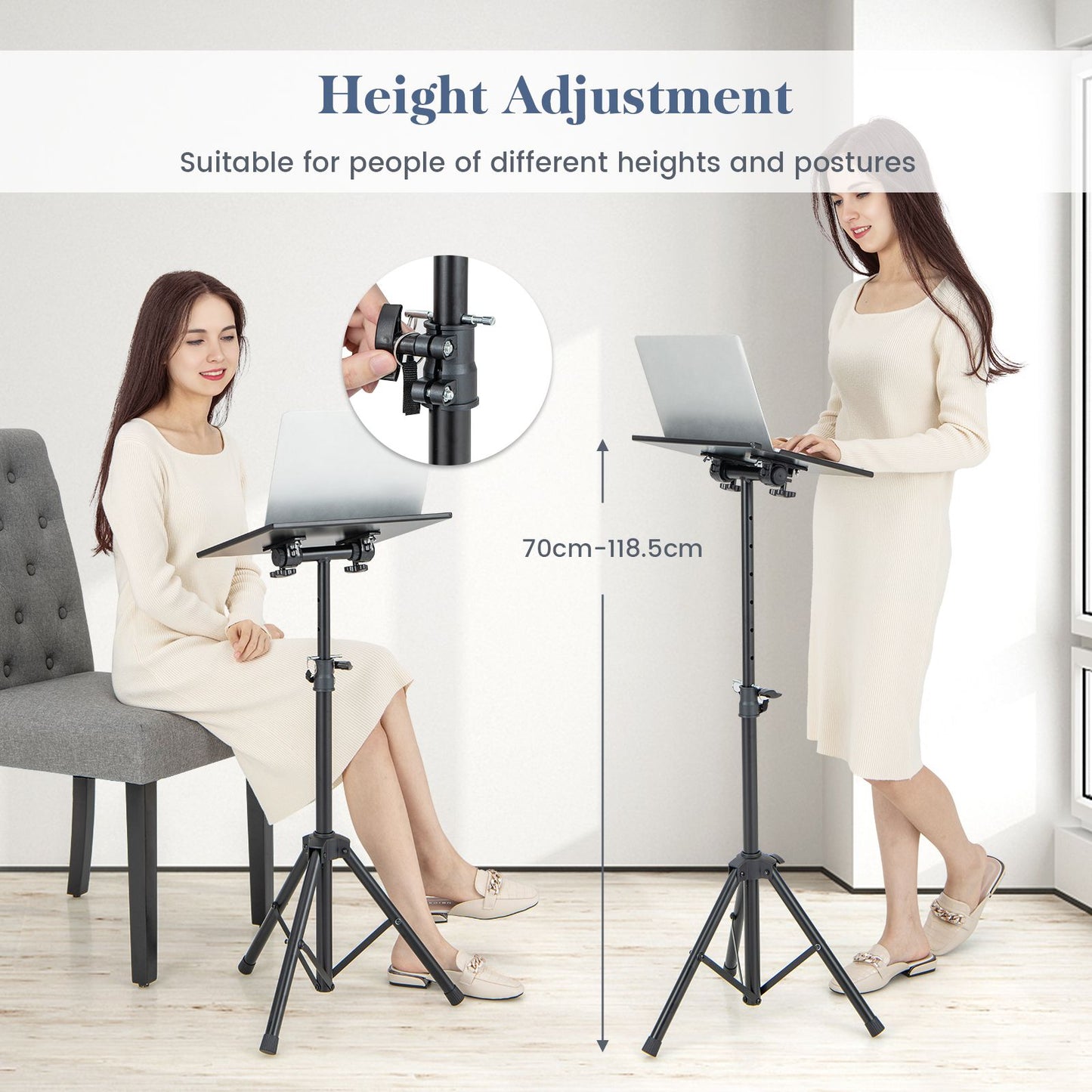 Portable Adjustable Projector Stand Tripod with Height and Tilt Control