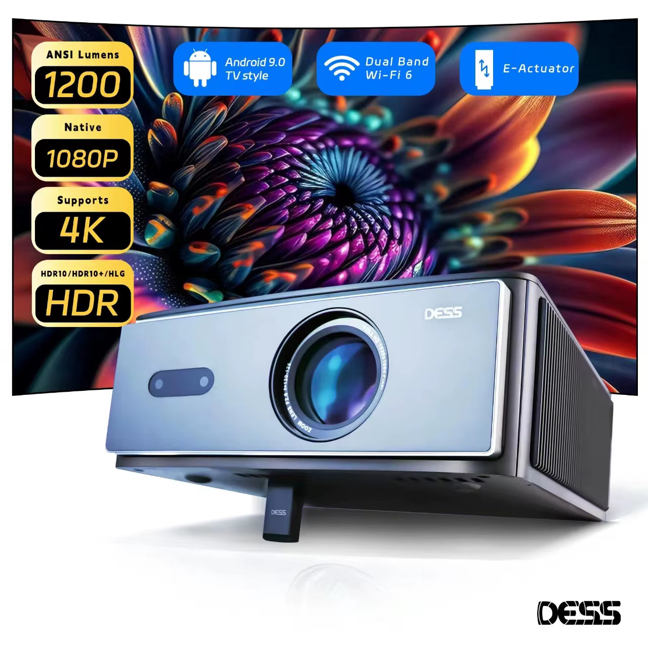 C4 Pro 1080P Smart Projector – 4K Support, 1200 ANSI Lumens, 32GB Storage Home Theater Beamer