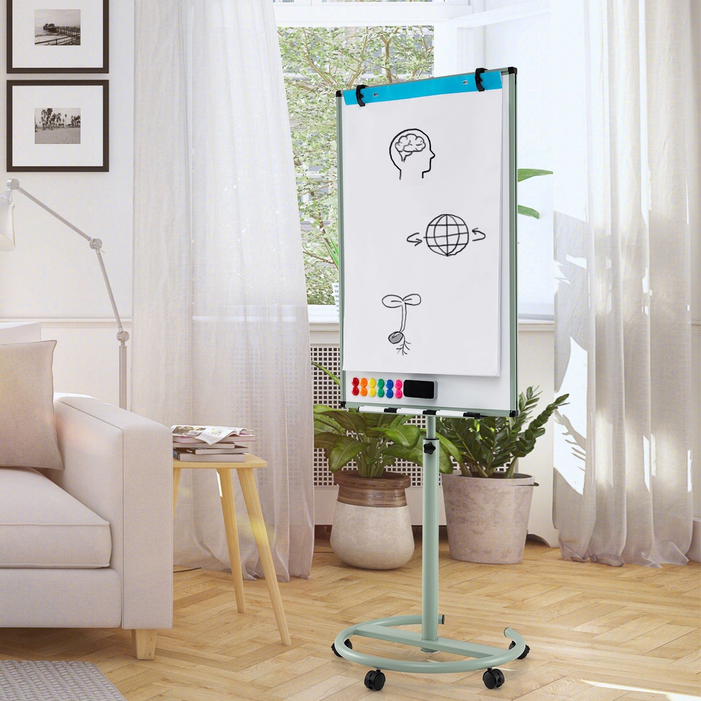 Height-Adjustable Magnetic Whiteboard on Wheels – 100 x 65 cm with Accessories