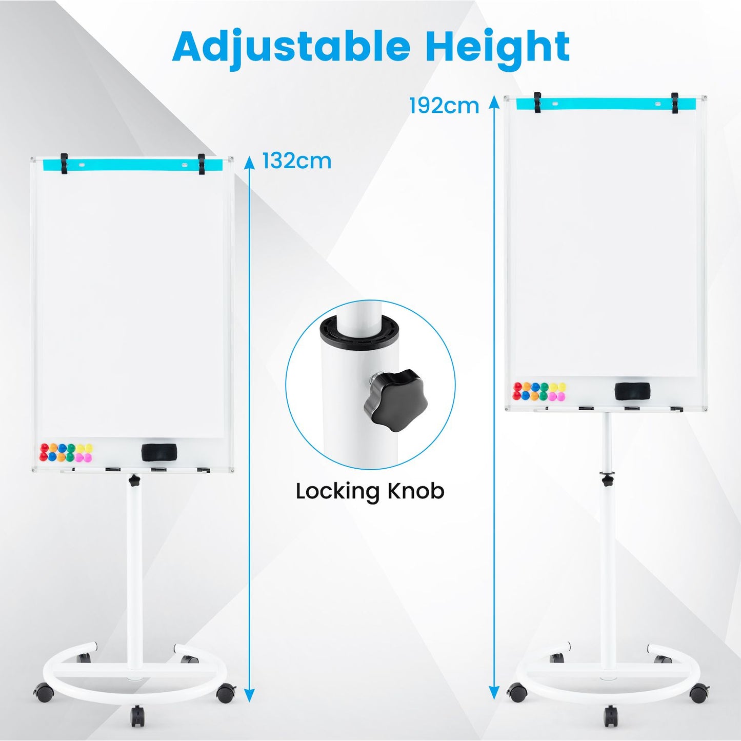 Height-Adjustable Magnetic Whiteboard on Wheels – 100 x 65 cm with Accessories
