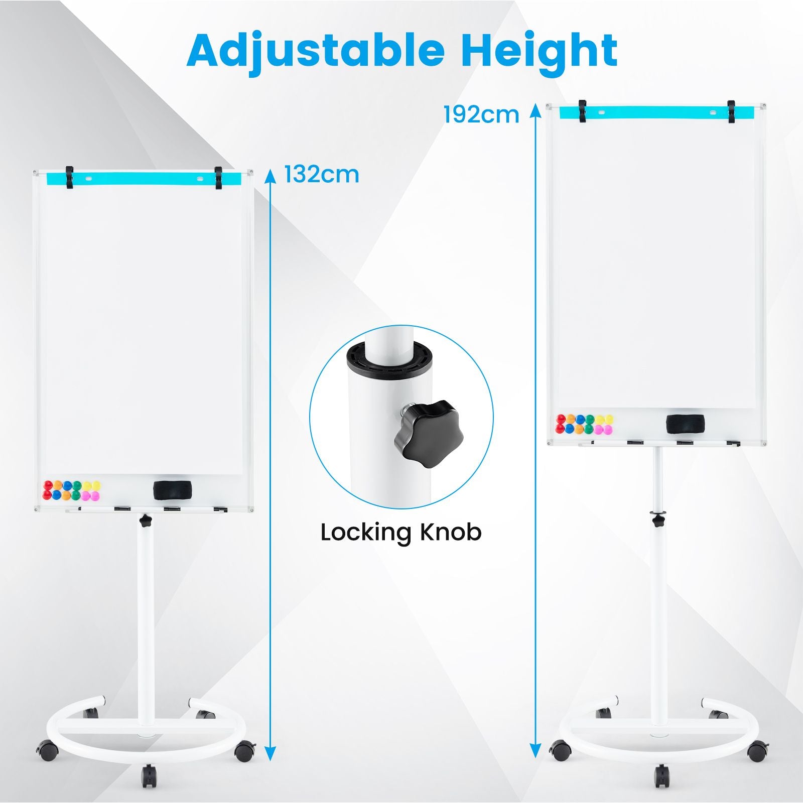 Height-Adjustable Magnetic Whiteboard on Wheels – 100 x 65 cm with Accessories