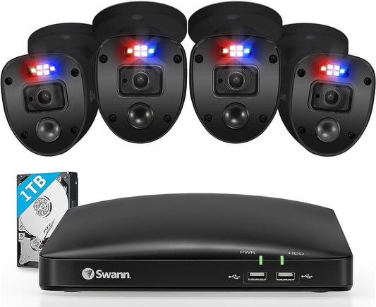 1080P 8-Channel DVR Security Camera System with 1TB HDD, 4 Indoor/Outdoor Cameras, Audio, Color Night Vision & Sirens