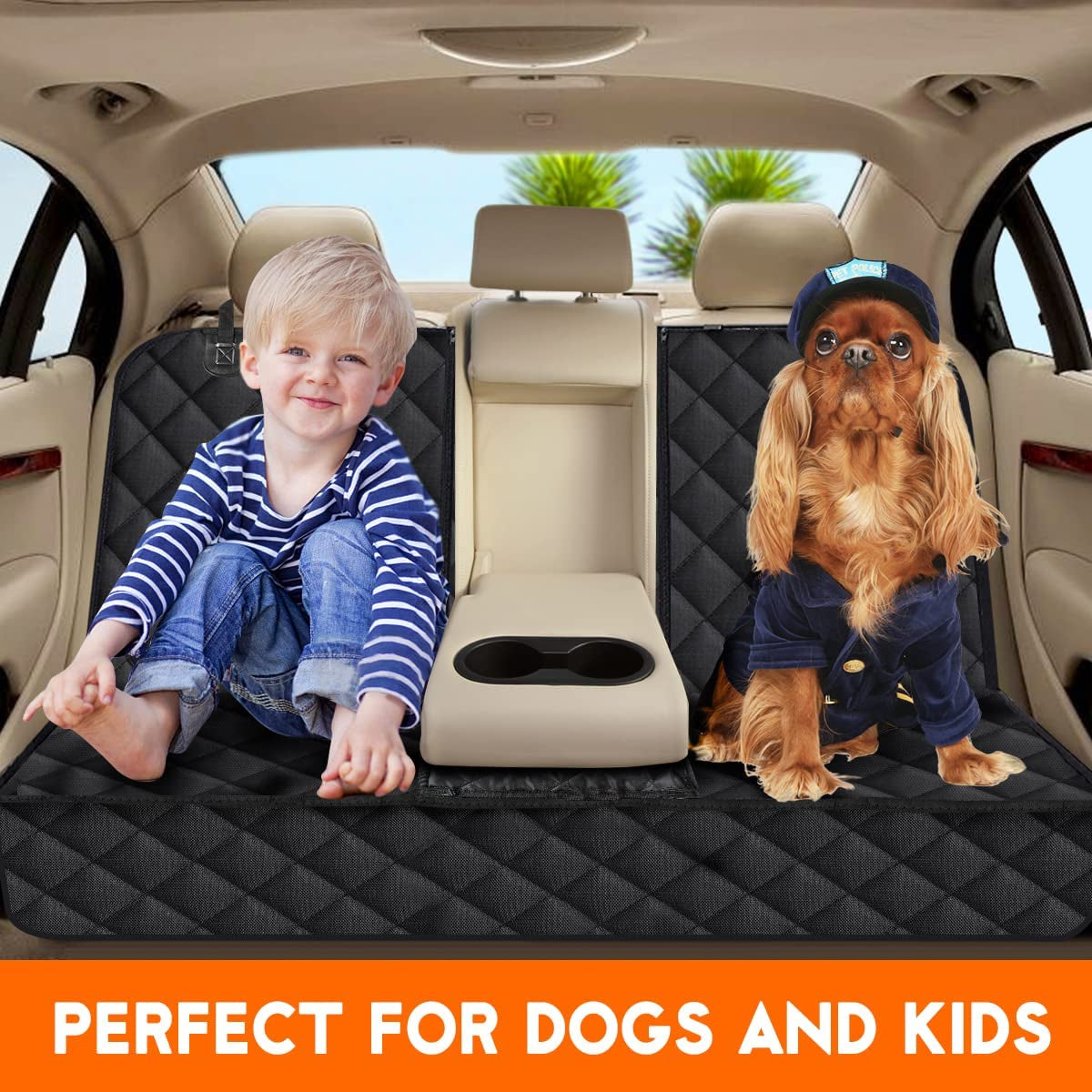 Dog Car Seat Cover – Waterproof, Non-Slip Pet Back Seat Protector for Cars, SUVs & Trucks, Fits Middle Armrest – Black
