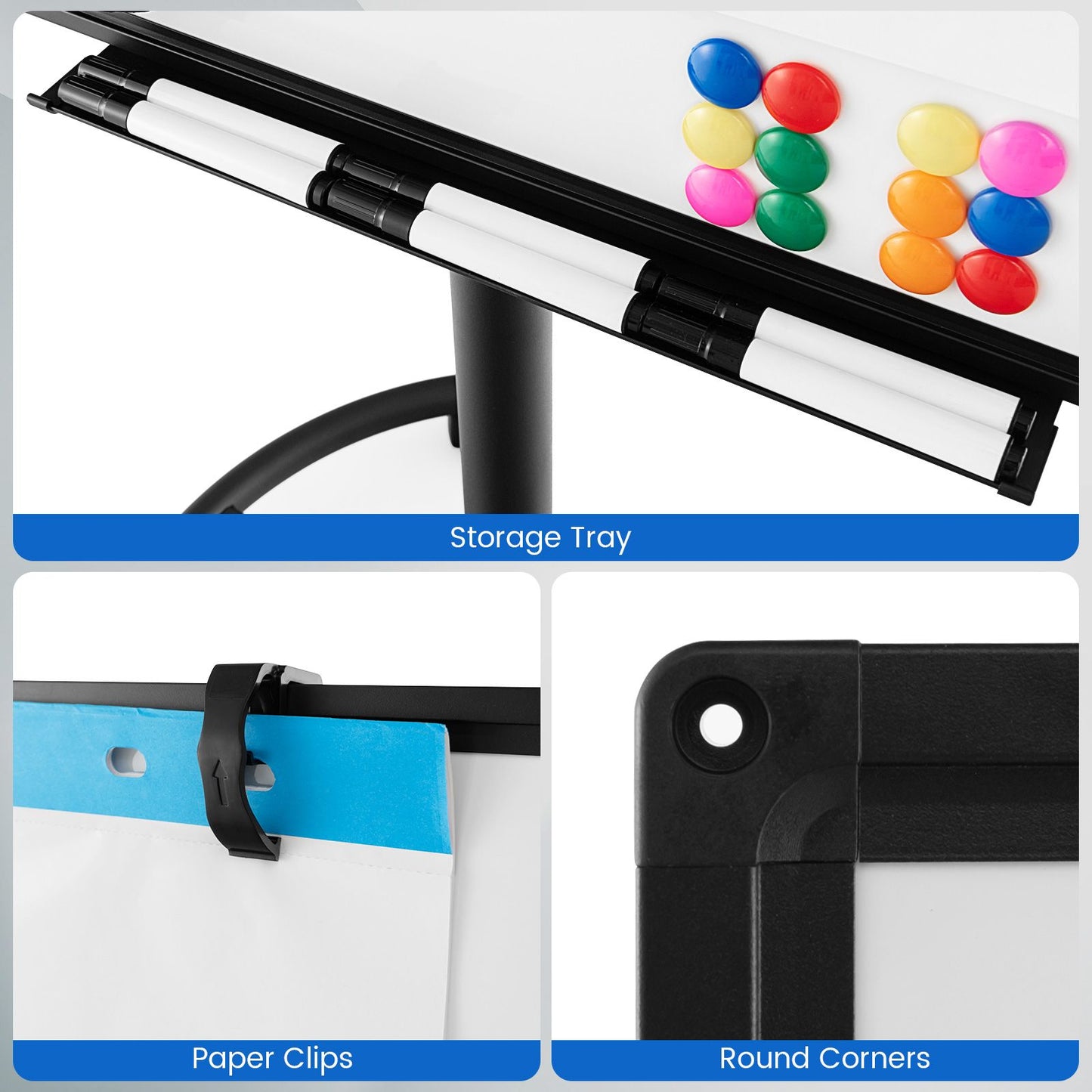 Height-Adjustable Magnetic Whiteboard on Wheels – 100 x 65 cm with Accessories