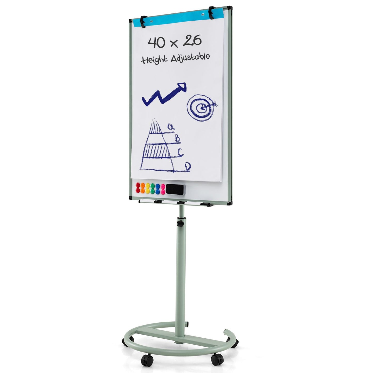 Height-Adjustable Magnetic Whiteboard on Wheels – 100 x 65 cm with Accessories