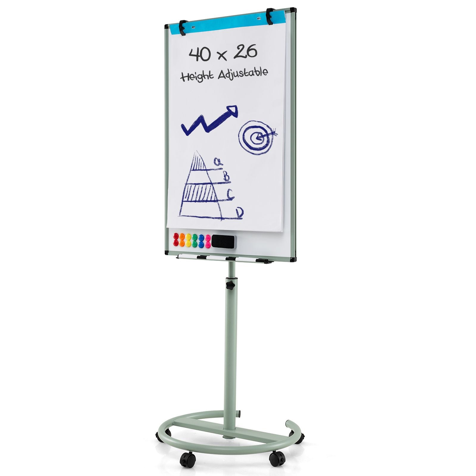 Height-Adjustable Magnetic Whiteboard on Wheels – 100 x 65 cm with Accessories