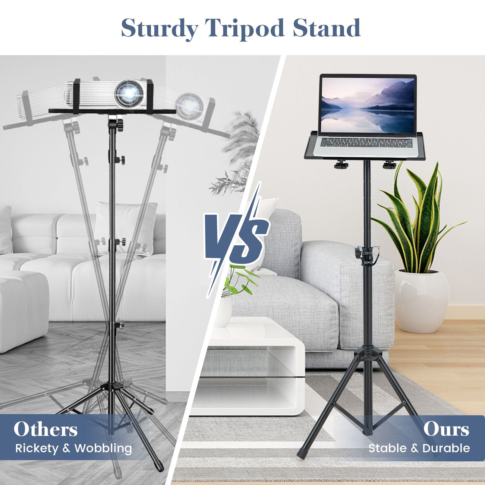 Portable Adjustable Projector Stand Tripod with Height and Tilt Control