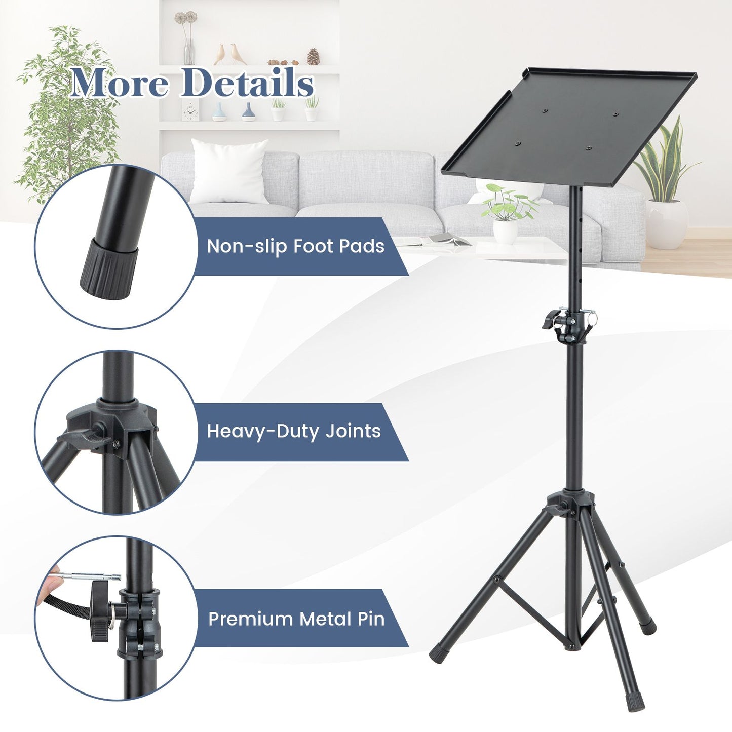 Portable Adjustable Projector Stand Tripod with Height and Tilt Control
