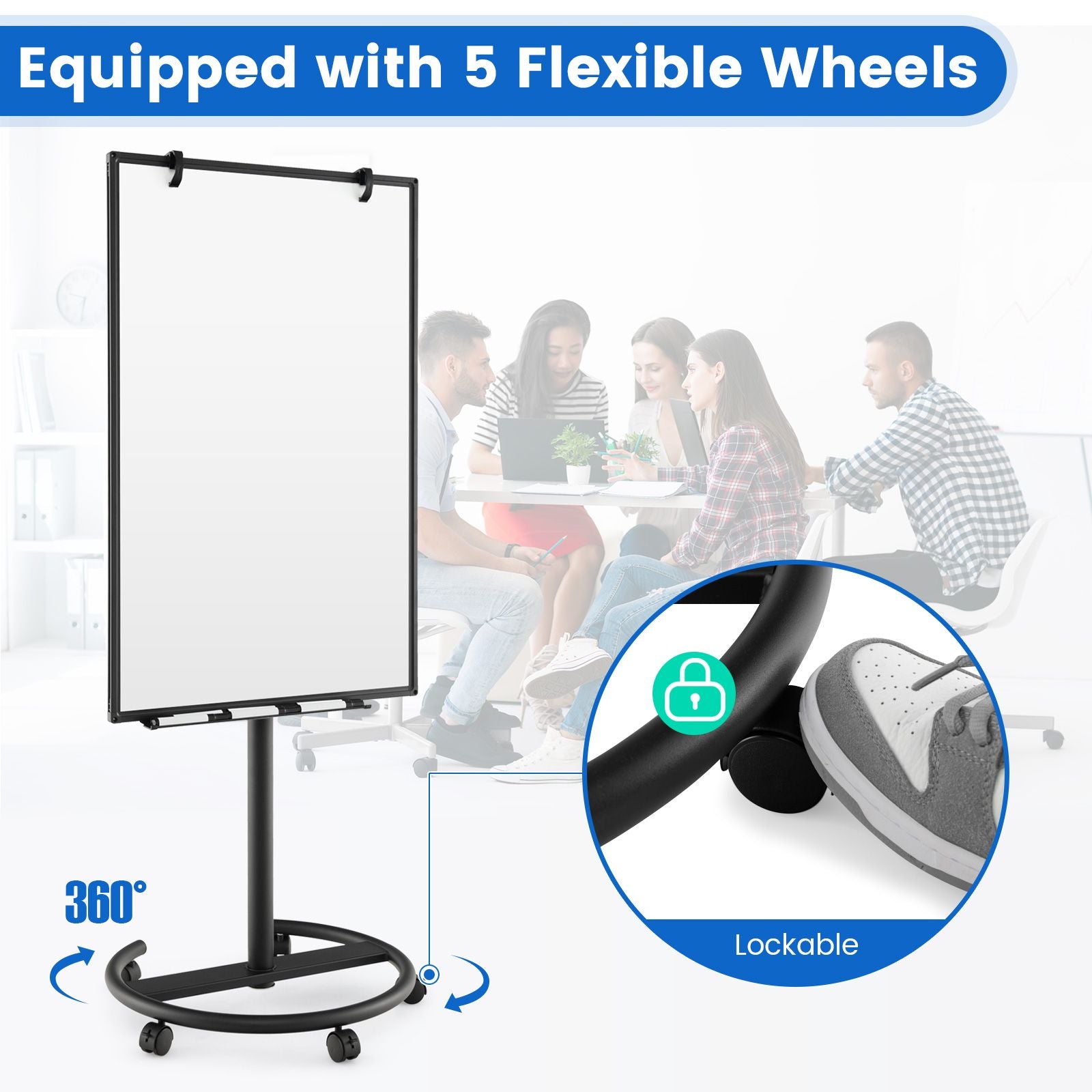 Height-Adjustable Magnetic Whiteboard on Wheels – 100 x 65 cm with Accessories