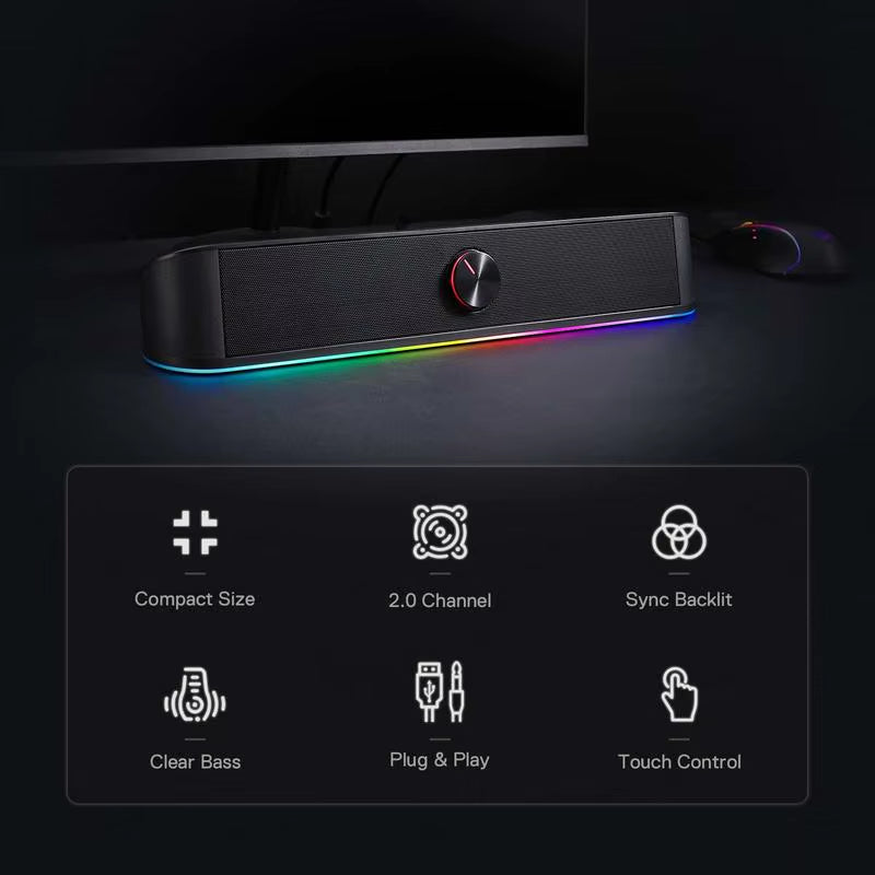 GS560 Adiemus RGB USB Desktop Soundbar – 2.0 Channel Computer Speaker with Dynamic Audio-Light Sync