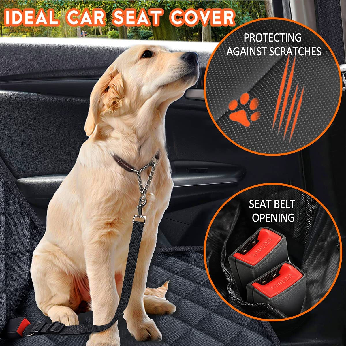 Dog Car Seat Cover – Waterproof, Non-Slip Pet Back Seat Protector for Cars, SUVs & Trucks, Fits Middle Armrest – Black