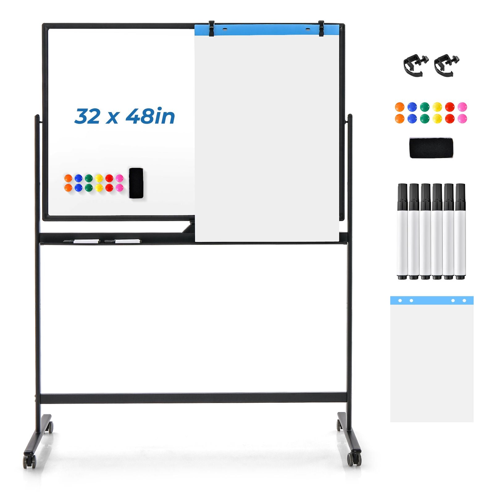 Reversible Mobile White Board with Adjustable Height