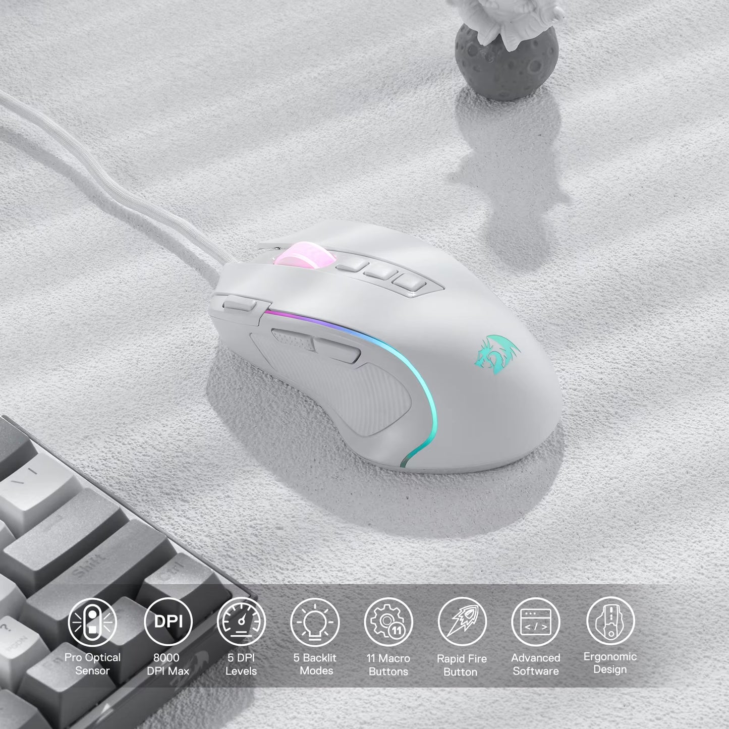 M612 Predator RGB Gaming Mouse – 8000 DPI Wired Optical, 11 Programmable Buttons
