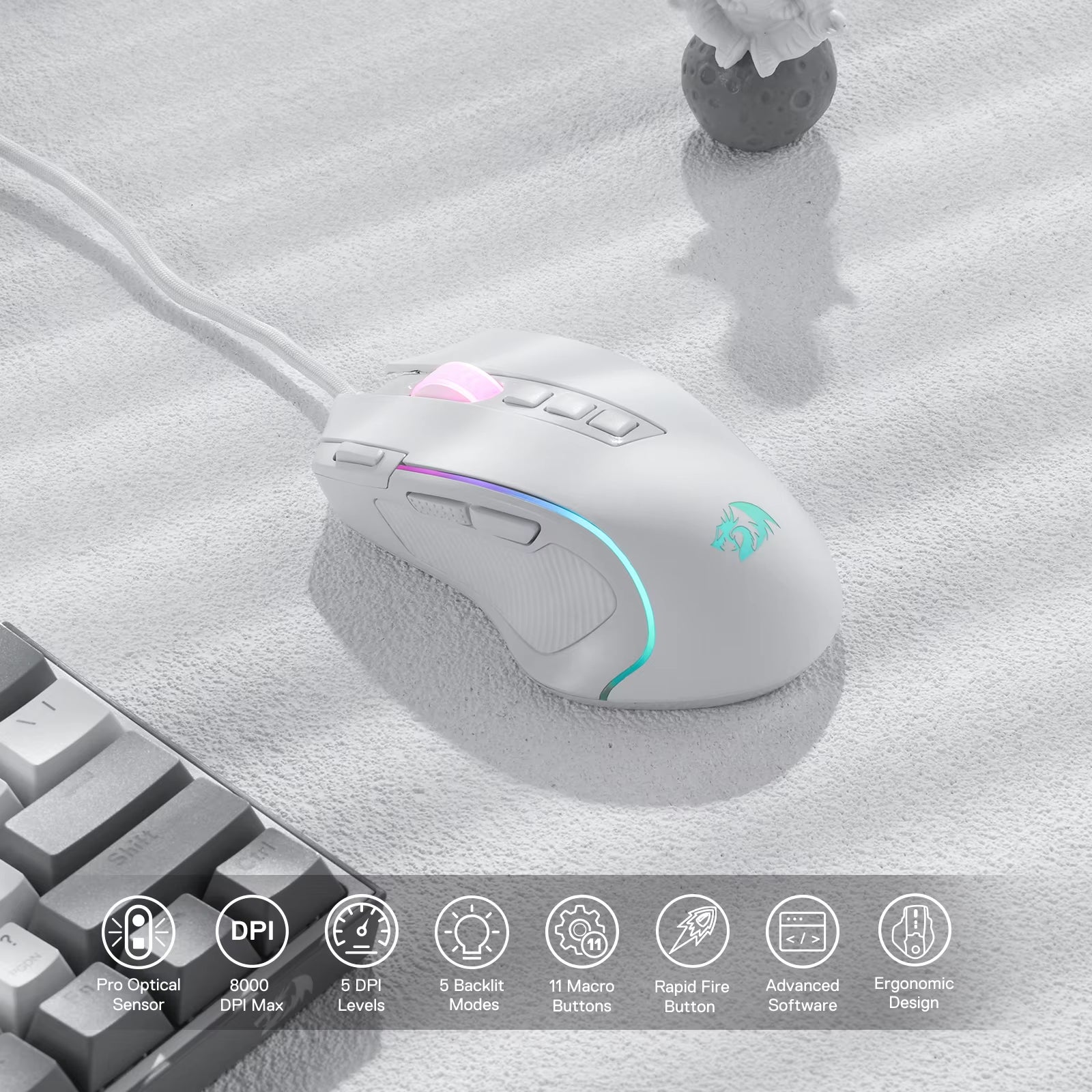 M612 Predator RGB Gaming Mouse – 8000 DPI Wired Optical, 11 Programmable Buttons