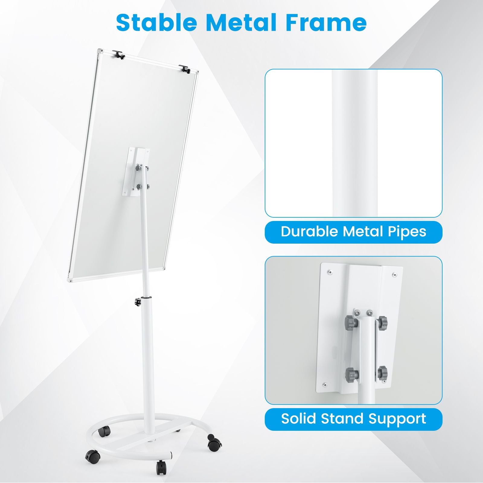 Height-Adjustable Magnetic Whiteboard on Wheels – 100 x 65 cm with Accessories