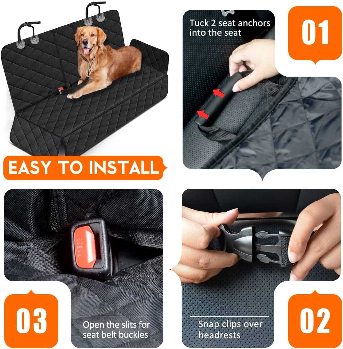 Dog Car Seat Cover – Waterproof, Non-Slip Pet Back Seat Protector for Cars, SUVs & Trucks, Fits Middle Armrest – Black