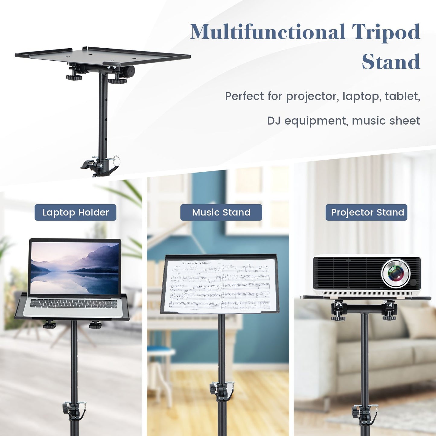 Portable Adjustable Projector Stand Tripod with Height and Tilt Control