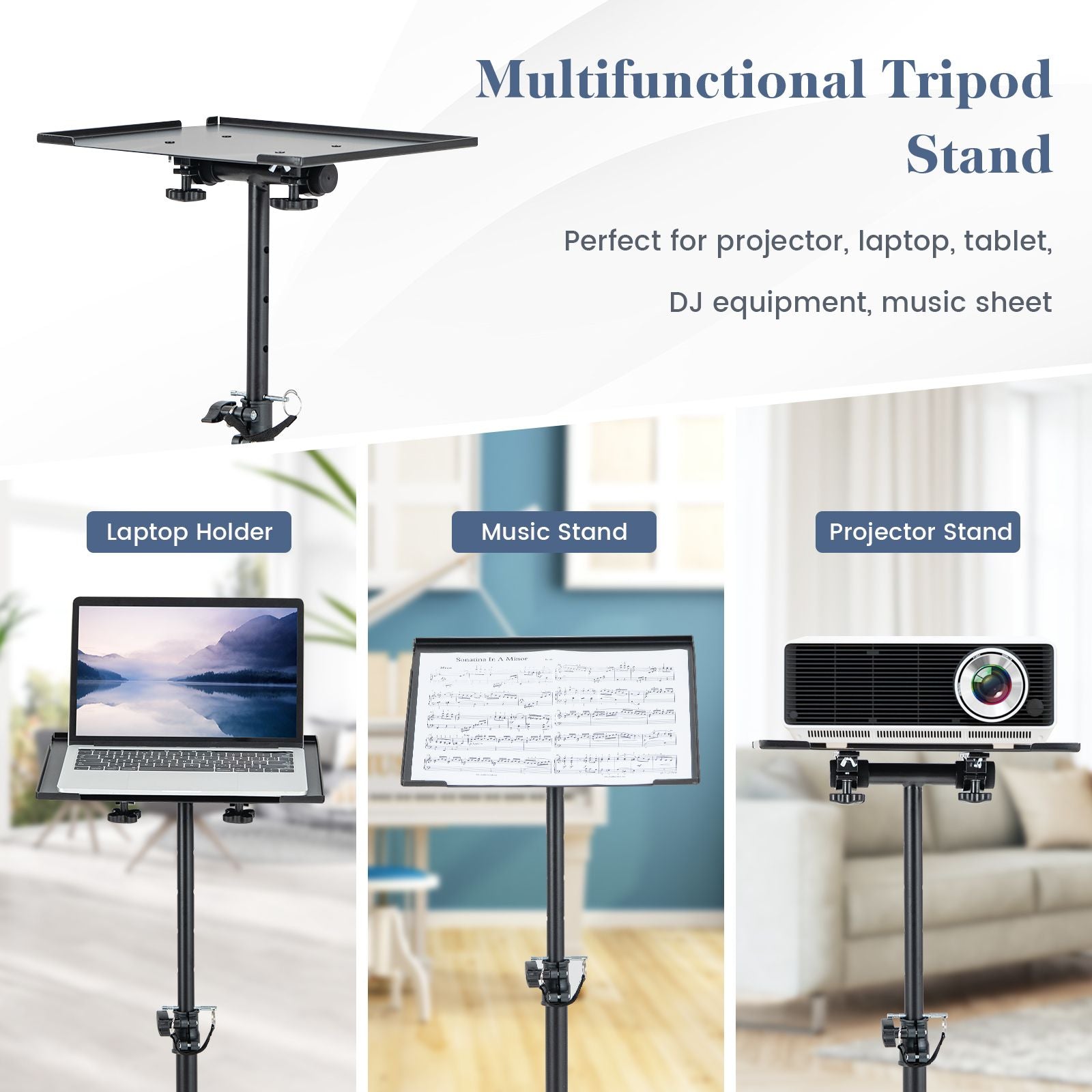Portable Adjustable Projector Stand Tripod with Height and Tilt Control
