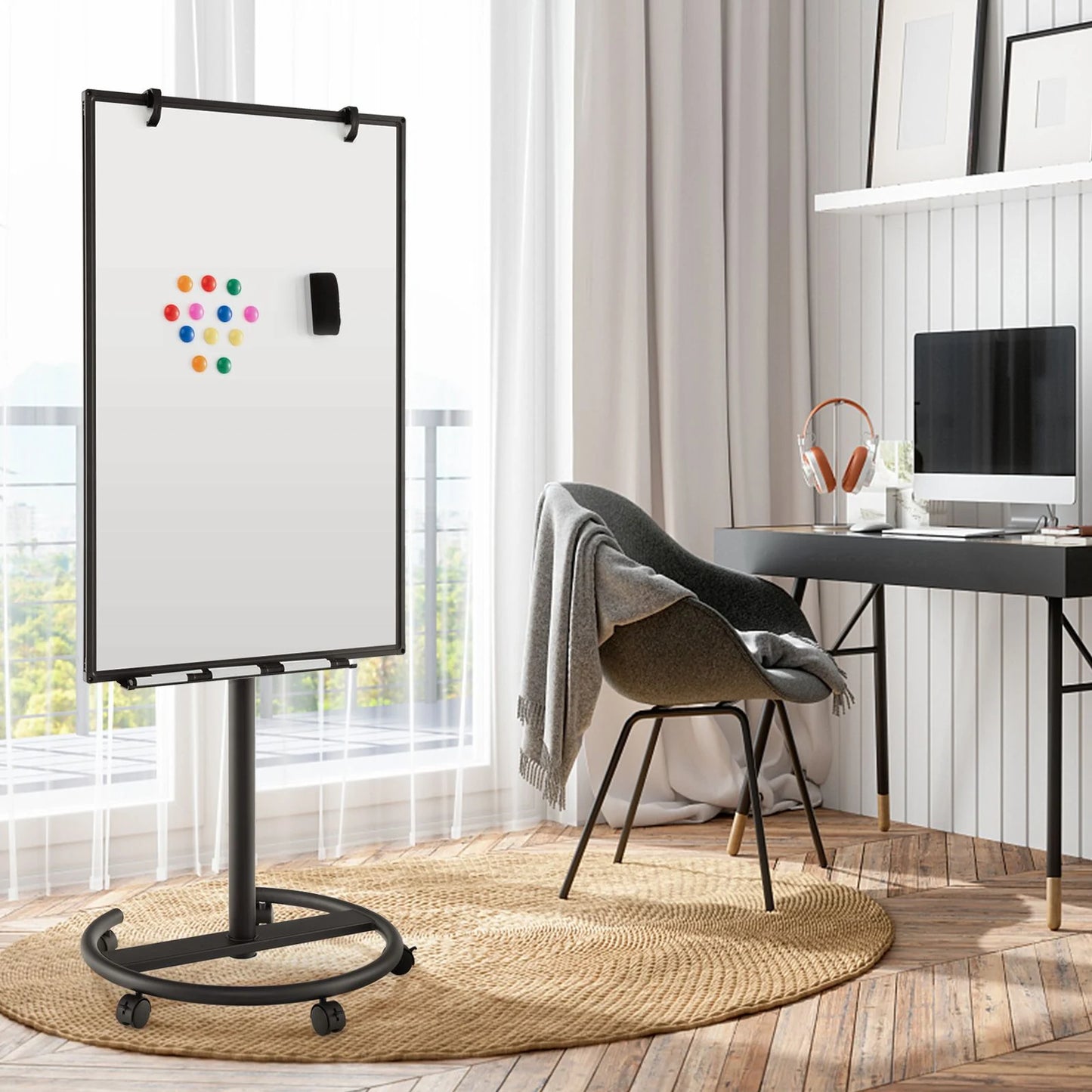 Height-Adjustable Magnetic Whiteboard on Wheels – 100 x 65 cm with Accessories