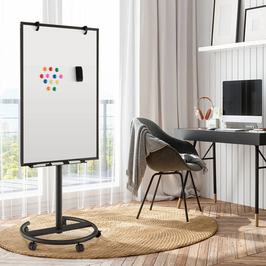 Height-Adjustable Magnetic Whiteboard on Wheels – 100 x 65 cm with Accessories