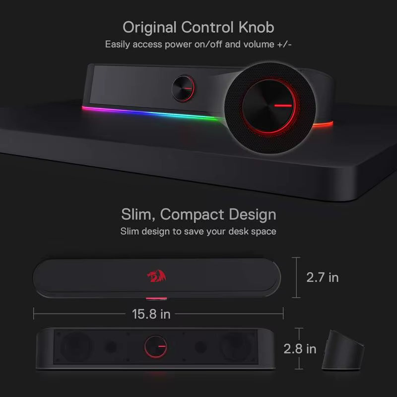 GS560 Adiemus RGB USB Desktop Soundbar – 2.0 Channel Computer Speaker with Dynamic Audio-Light Sync