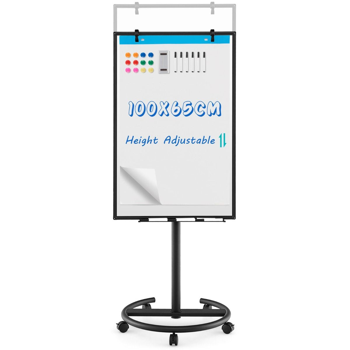 Height-Adjustable Magnetic Whiteboard on Wheels – 100 x 65 cm with Accessories