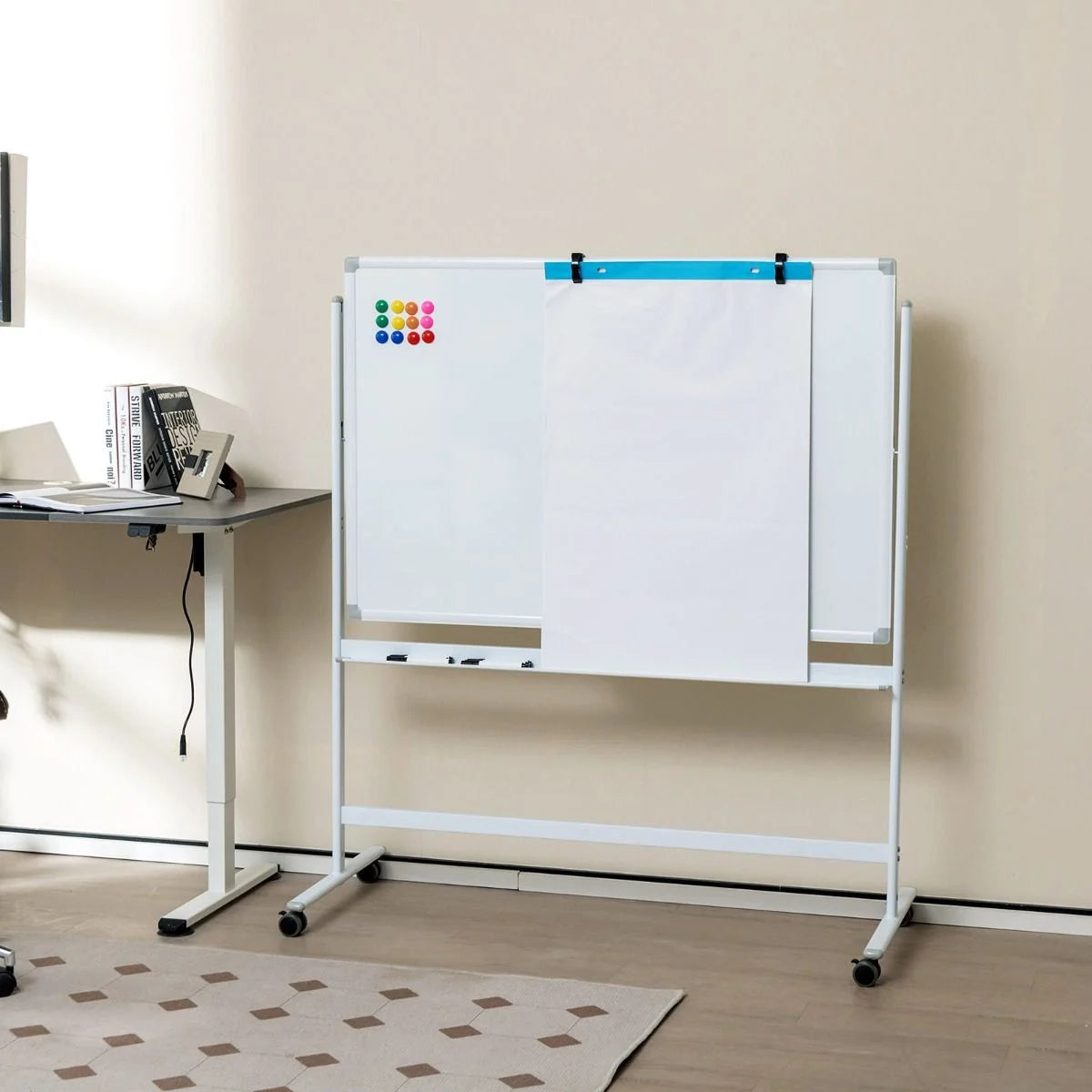 Reversible Mobile White Board with Adjustable Height