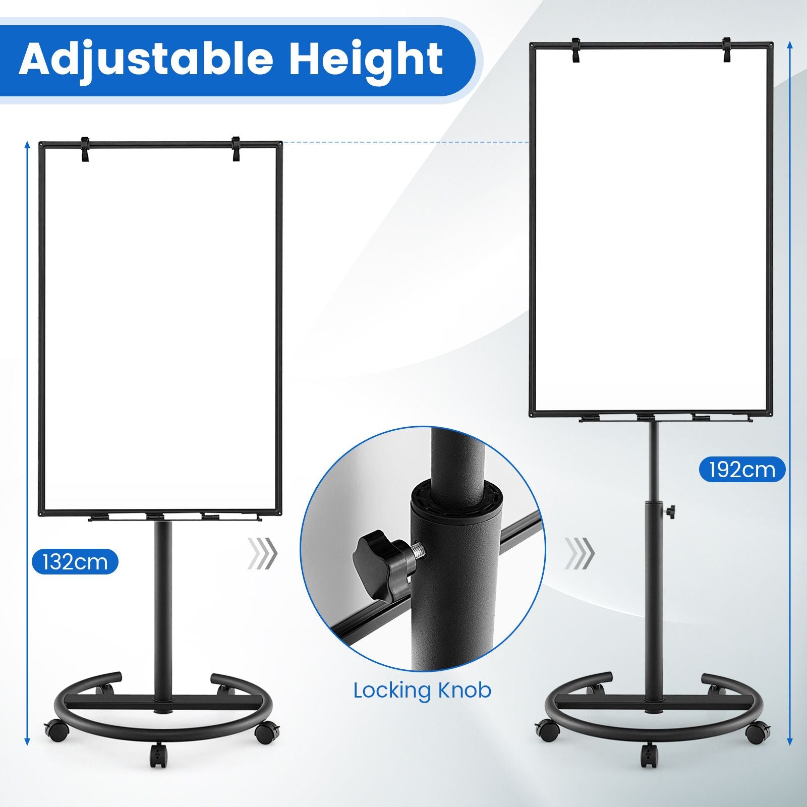 Height-Adjustable Magnetic Whiteboard on Wheels – 100 x 65 cm with Accessories